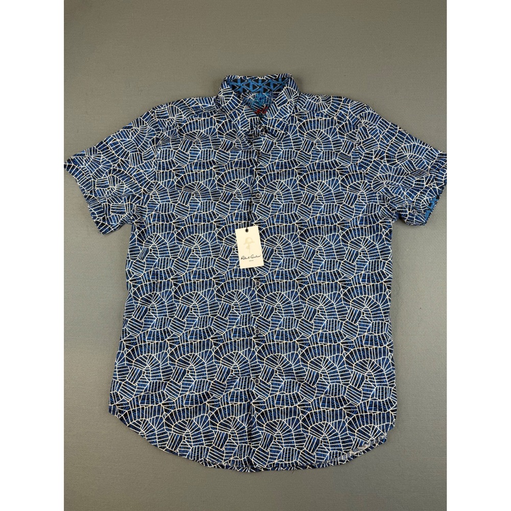 Robert Graham Woodard Shirt Mens XL Blue Geometric Short Sleeve